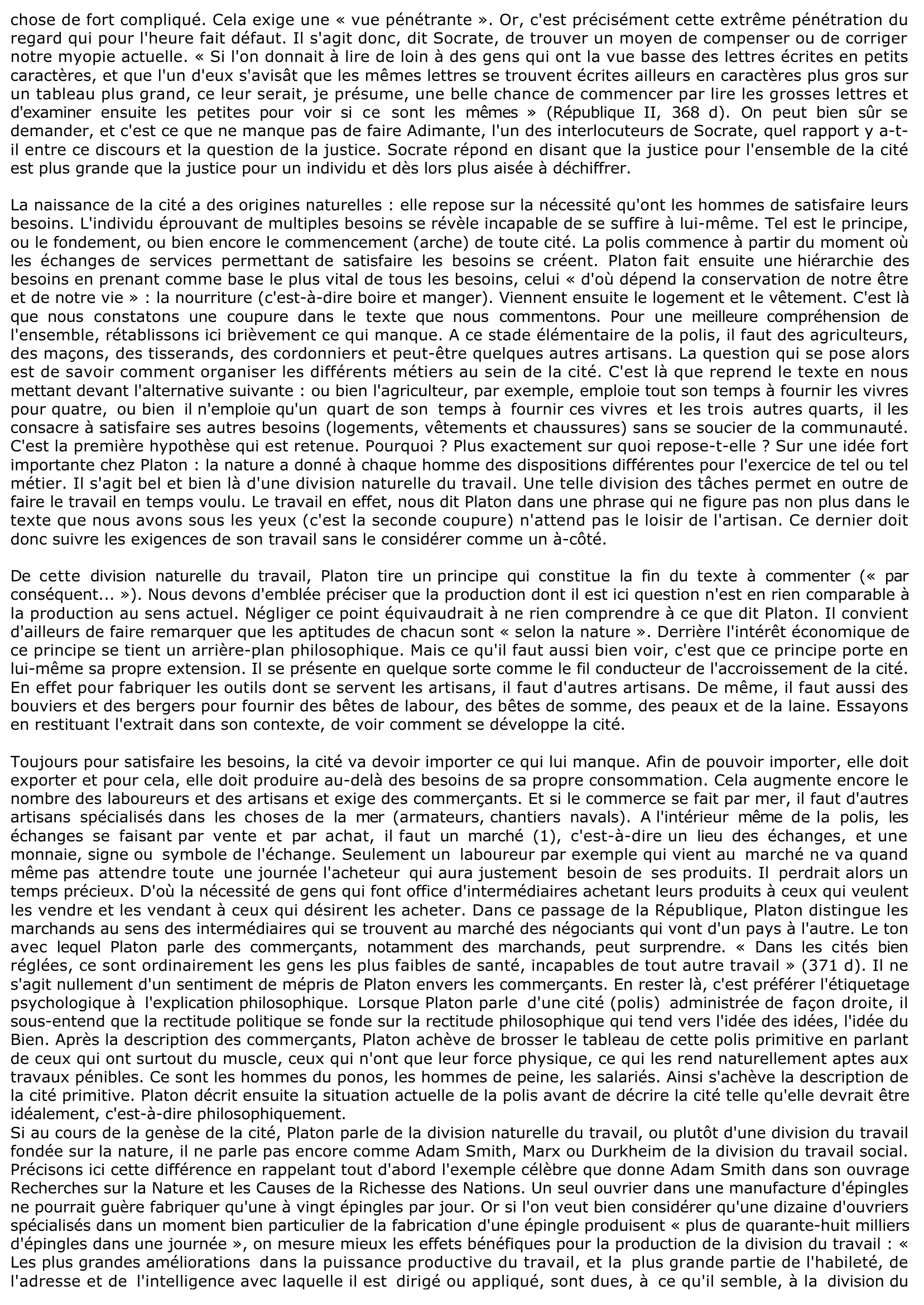 Prévisualisation du document Extrait de la République, livre II, 369 c-370 c (Platon)