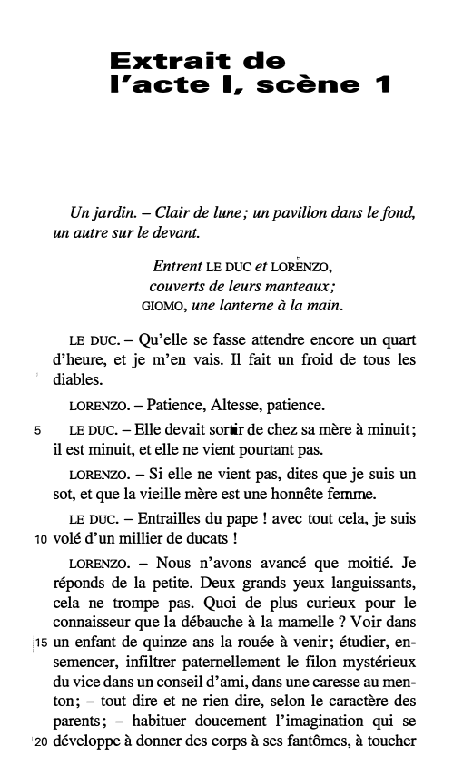Prévisualisation du document Extrait de l'acte I, scène 1: commentaire - Lorenzaccio de Musset