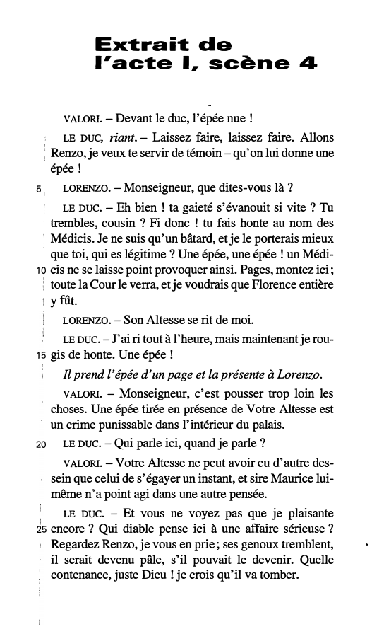 Prévisualisation du document Extrait de l'acte I, scène 4: commentaire - Lorenzaccio de Musset