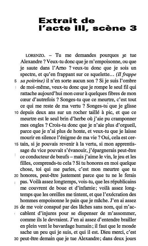 Prévisualisation du document Extrait de l'acte III, scène 3: commentaire - Lorenzaccio de Musset
