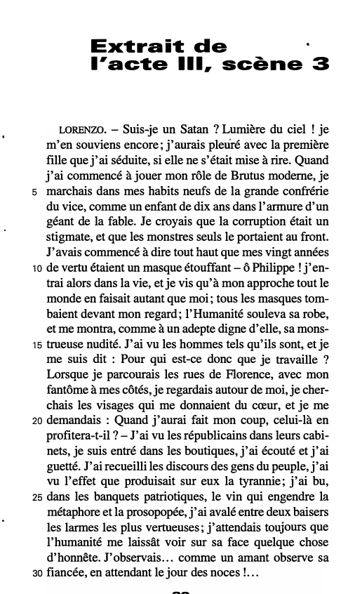 Prévisualisation du document Extrait de l'acte III, scène 3: commentaire - Lorenzaccio de Musset