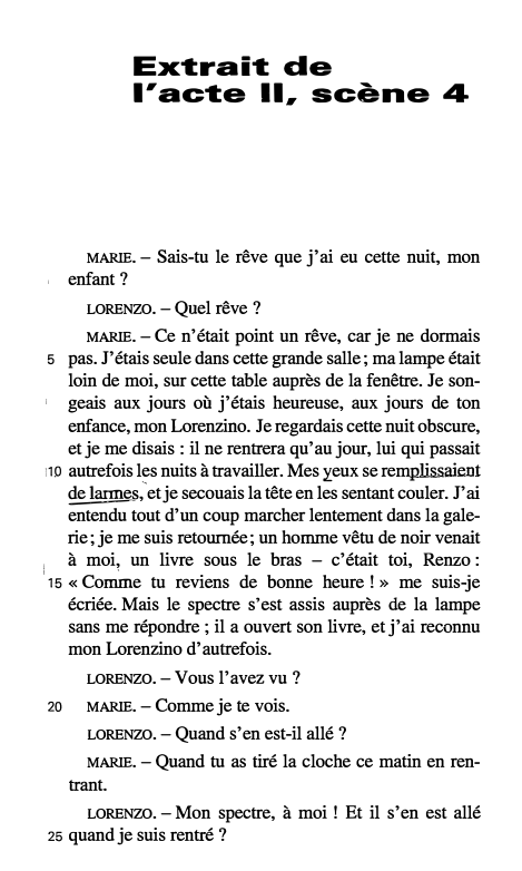 Prévisualisation du document Extrait de
l'acte Il, scène 4

MARIE. - Sais-tu le rêve que j'ai eu cette nuit, mon
enfant?
LORENZO. -Quel...