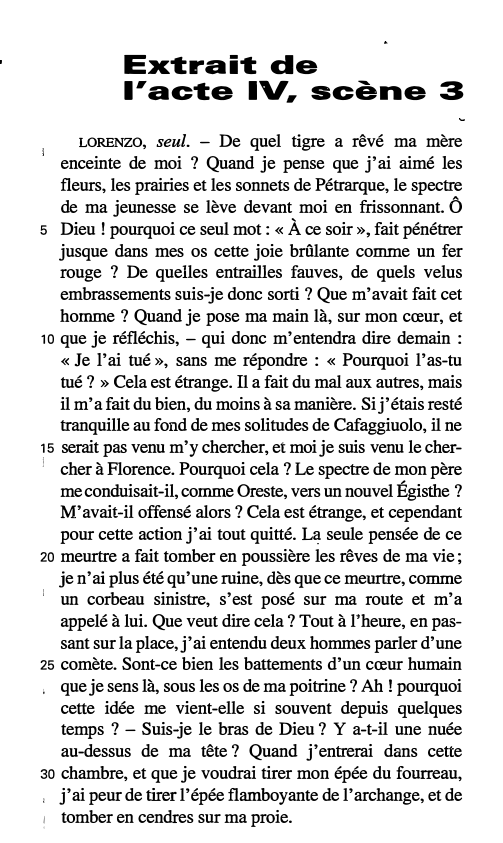 Prévisualisation du document Extrait de l'acte IV, scène : commentaire - Lorenzaccio de Musset