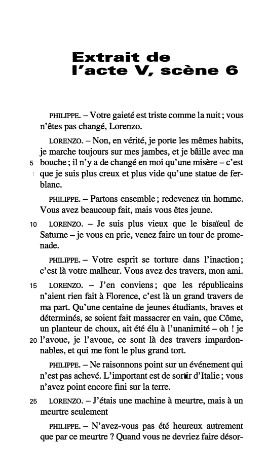 Prévisualisation du document Extrait de l'acte V, scène 6: commentaire - Lorenzaccio de Musset