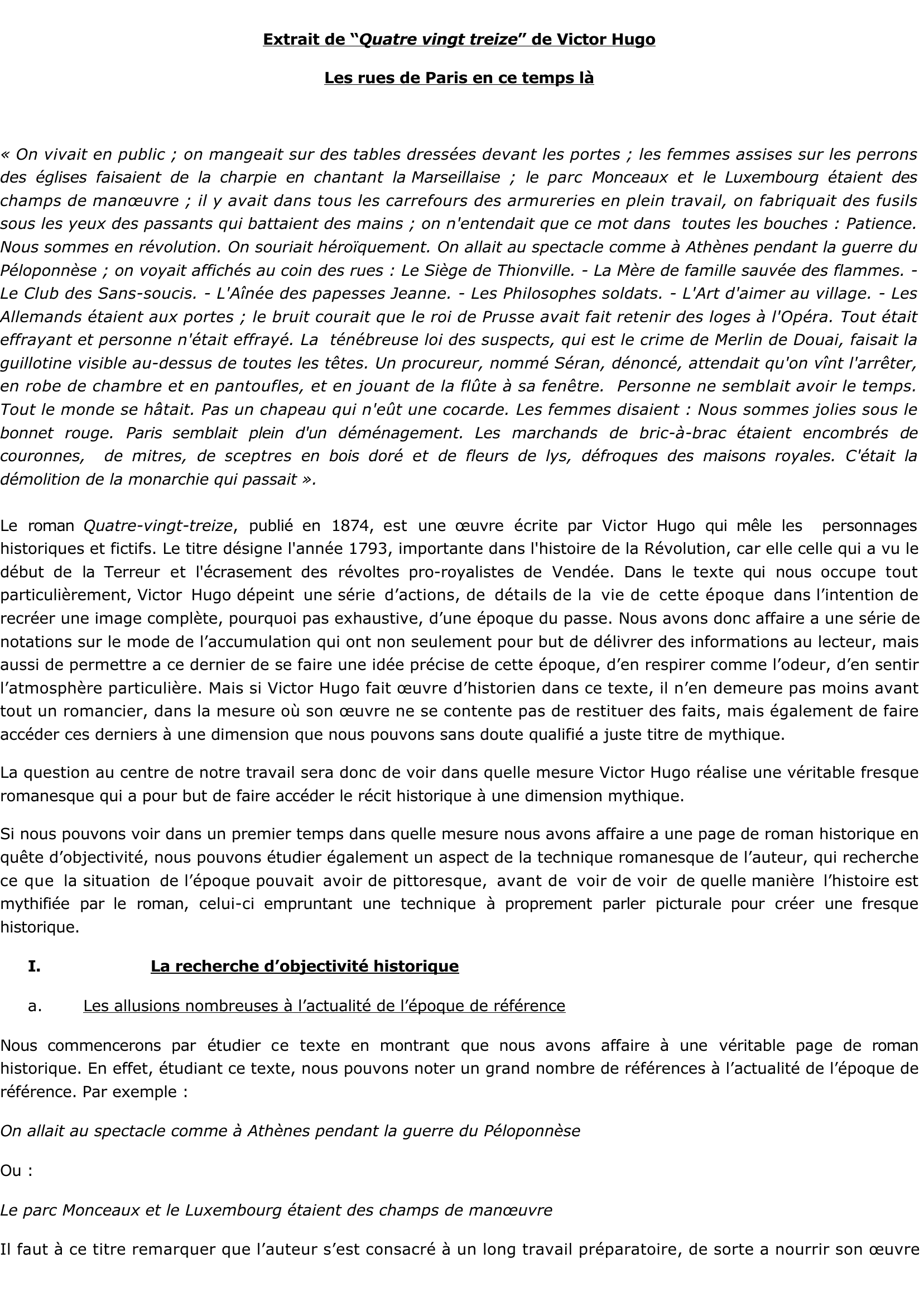 Prévisualisation du document Extrait de Quatre vingt treize de Victor Hugo : Les rues de Paris en ce temps là