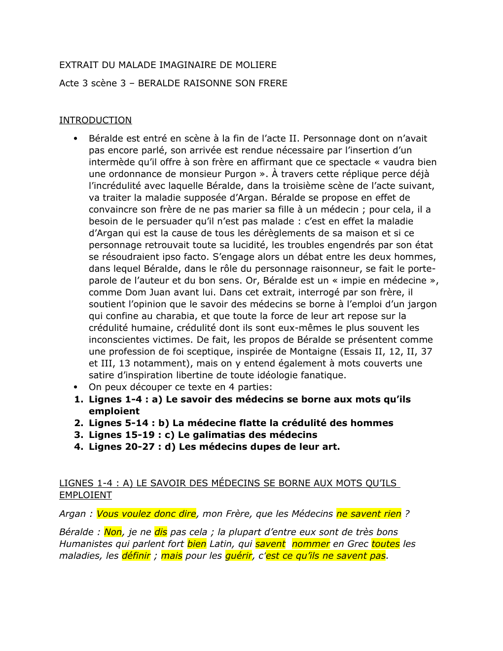 Prévisualisation du document EXTRAIT DU MALADE IMAGINAIRE DE MOLIERE Acte 3 scène 3 – BERALDE RAISONNE SON FRERE