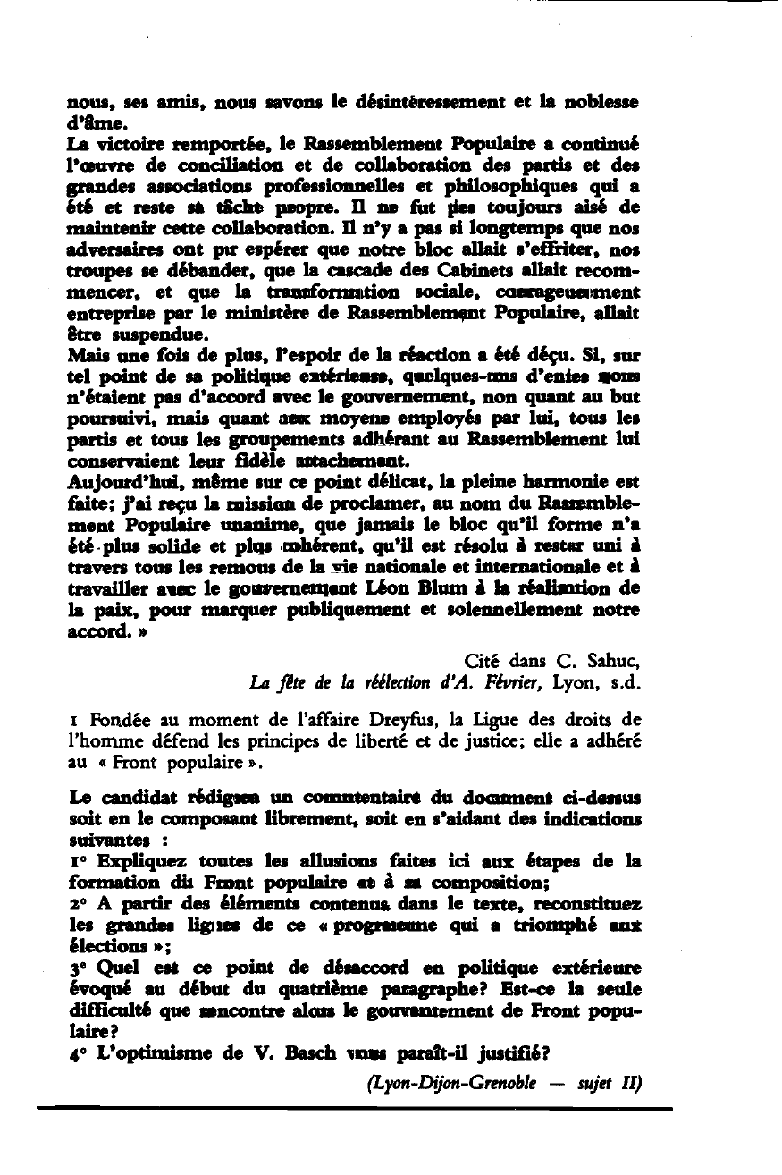Prévisualisation du document Extrait d'un discours prononcé le 24 janvier 1937 par V. Basch, président de la Ligue des droits de l'homme