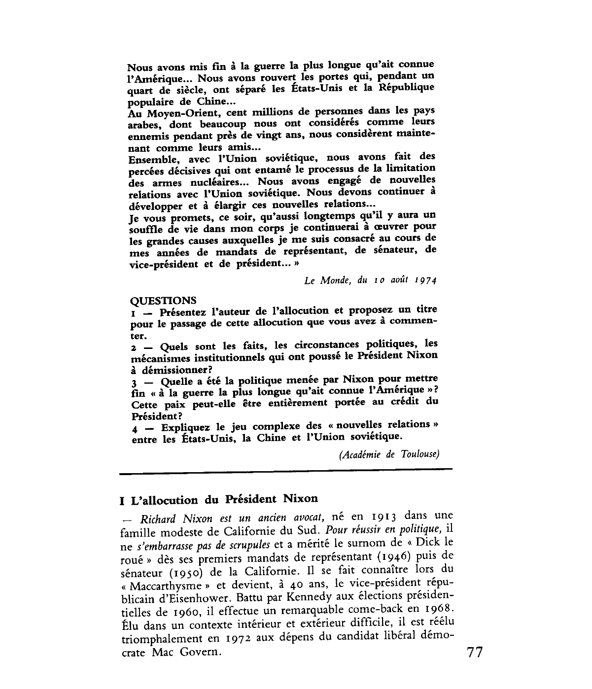 Prévisualisation du document Extraits de l'allocution télévisée du président Nixon (8 août 1974) - Histoire - Document