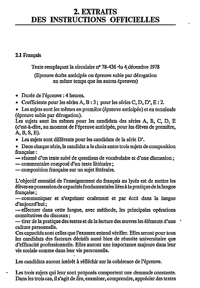 Prévisualisation du document EXTRAITS DES INSTRUCTIONS OFFICIELLES en Français
