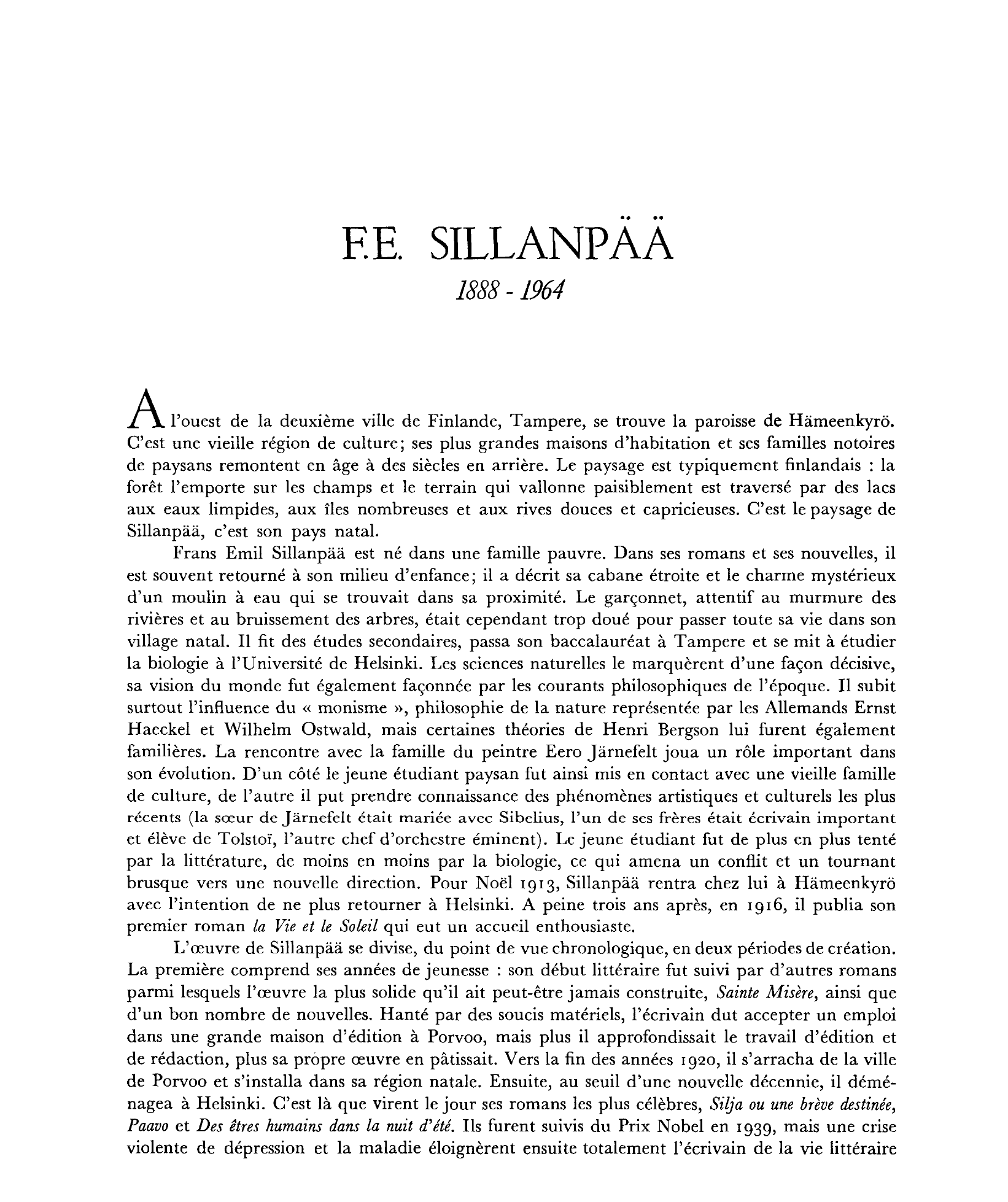 Prévisualisation du document F.E. SILLANPAA