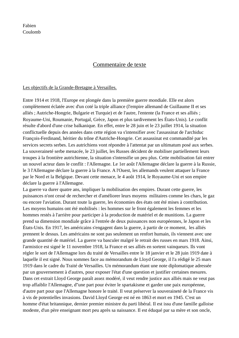 Prévisualisation du document Fabien CoulombCommentaire de texteLes objectifs de la Grande-Bretagne à Versailles.