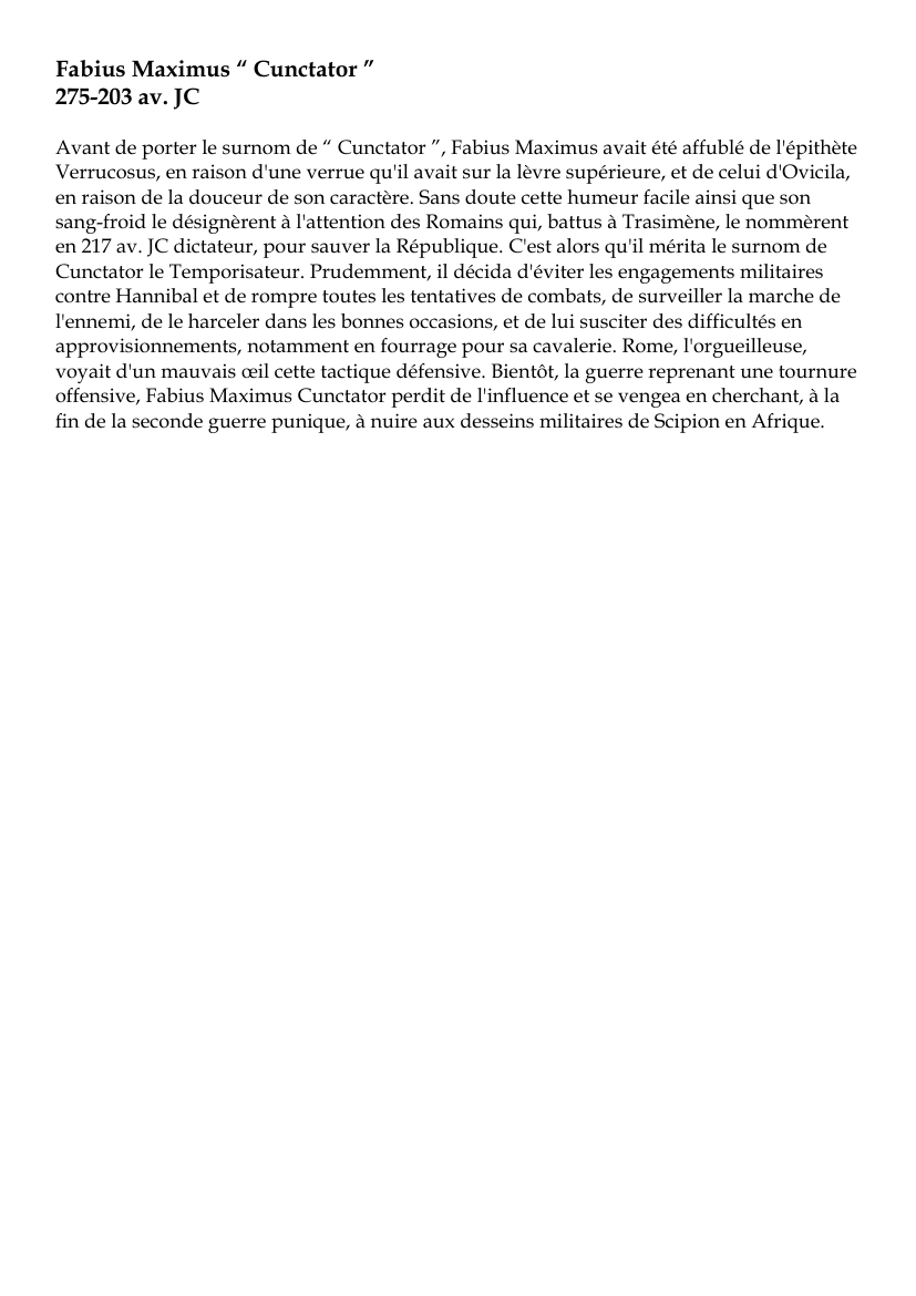 Prévisualisation du document Fabius Maximus " Cunctator "275-203 av.