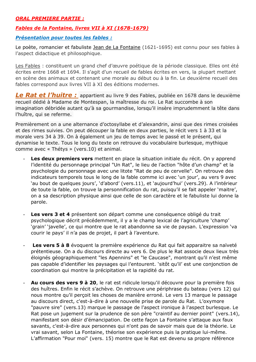 Prévisualisation du document Fable: le rat et l'huitre oral bac - La Fontaine