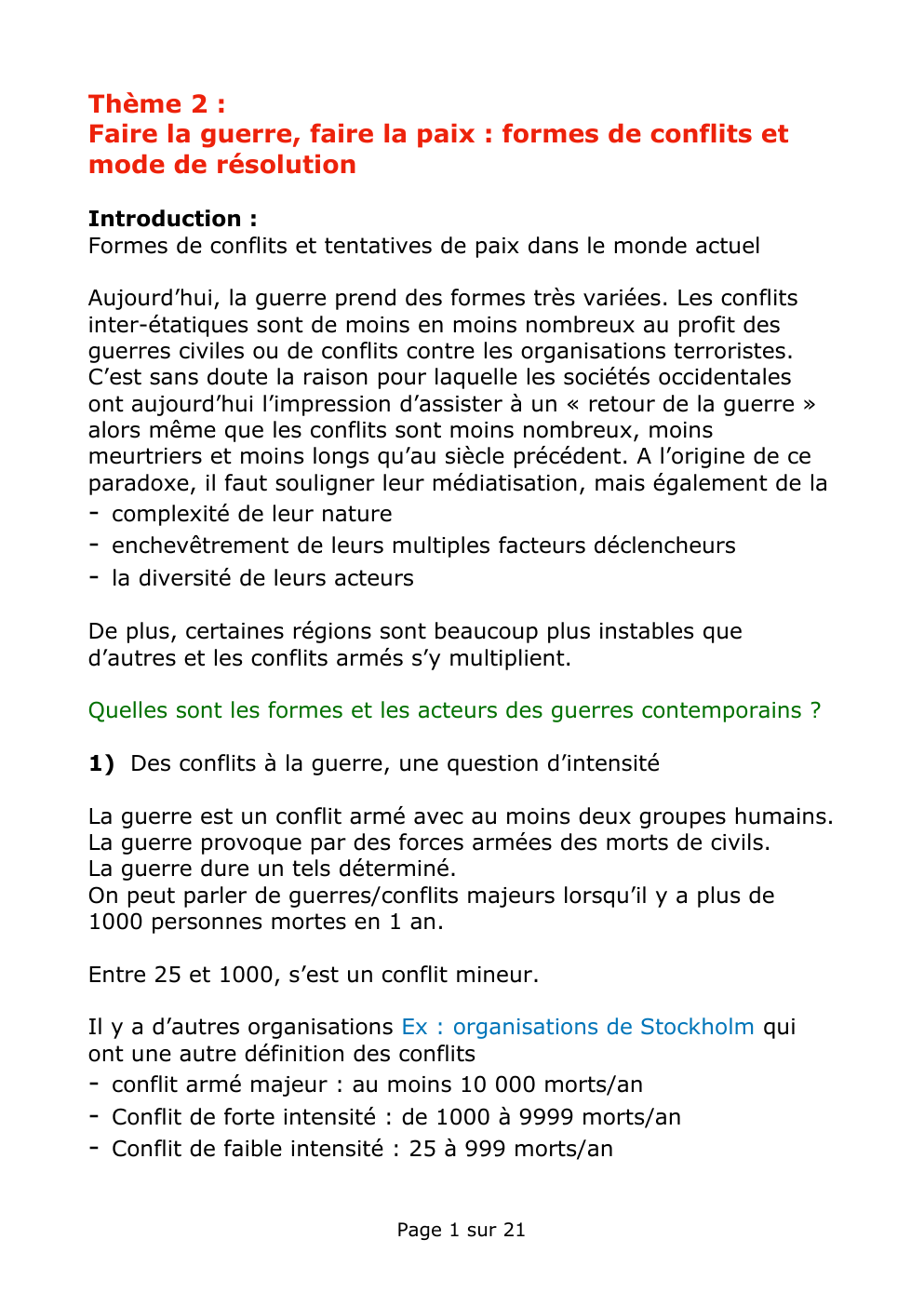 Prévisualisation du document Faire la guerre, faire la paix : formes de conflits et mode de résolution