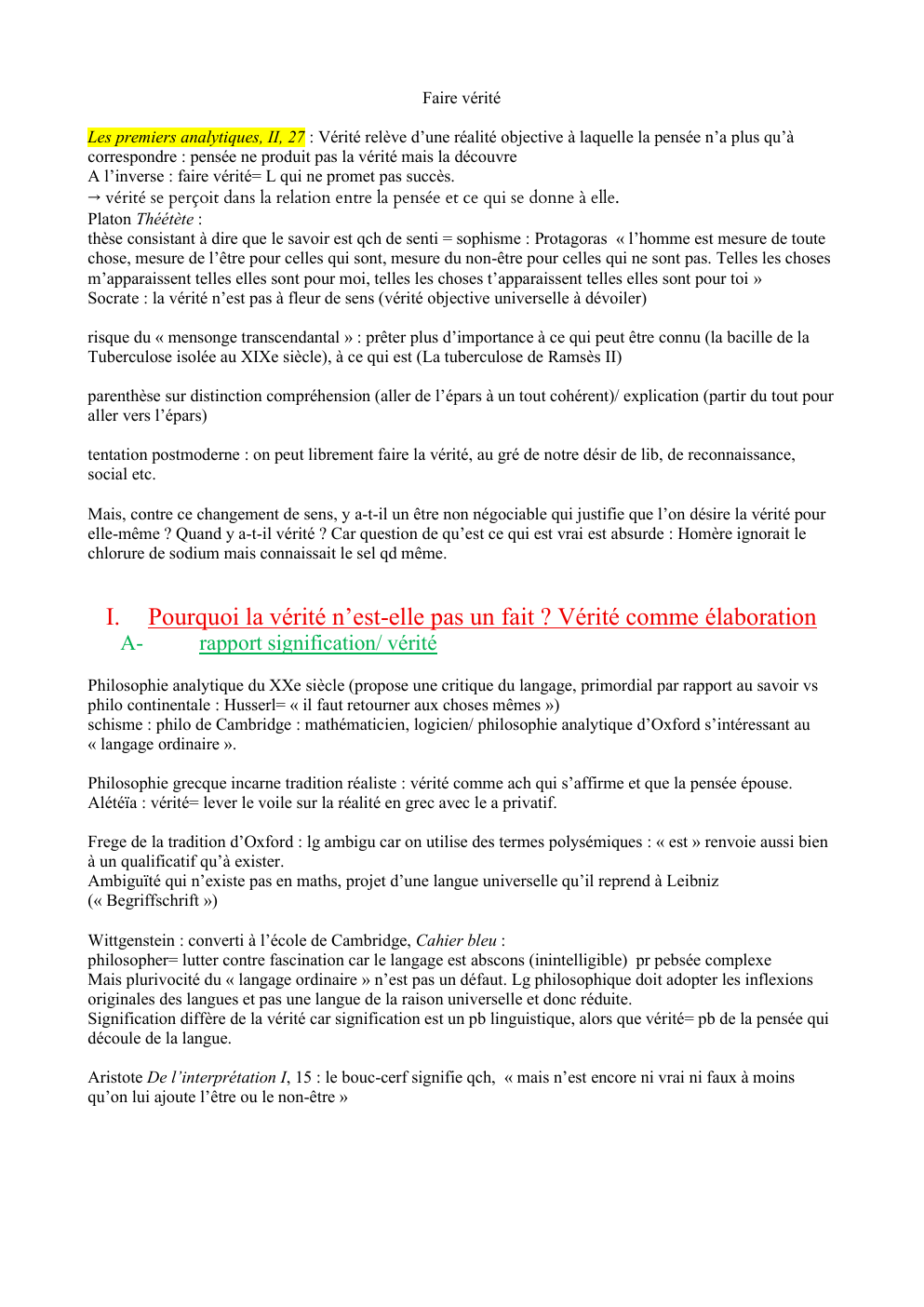 Prévisualisation du document Faire vérité cours