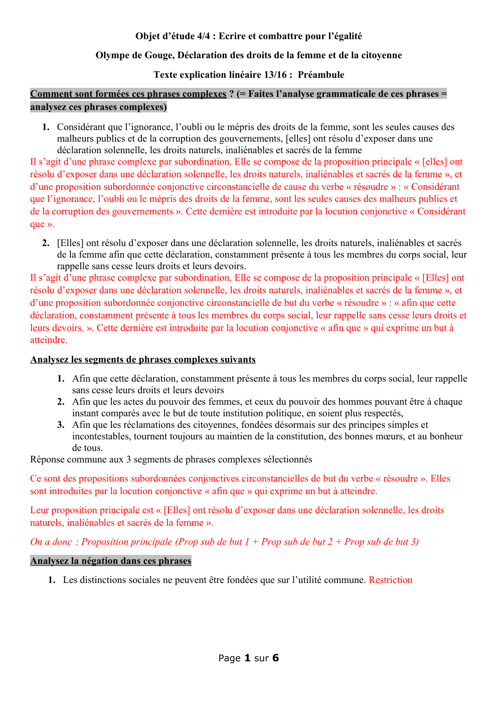 Prévisualisation du document faits de langue 3 extraits déclaration des droits de la femme et de la citoyenne 1ère