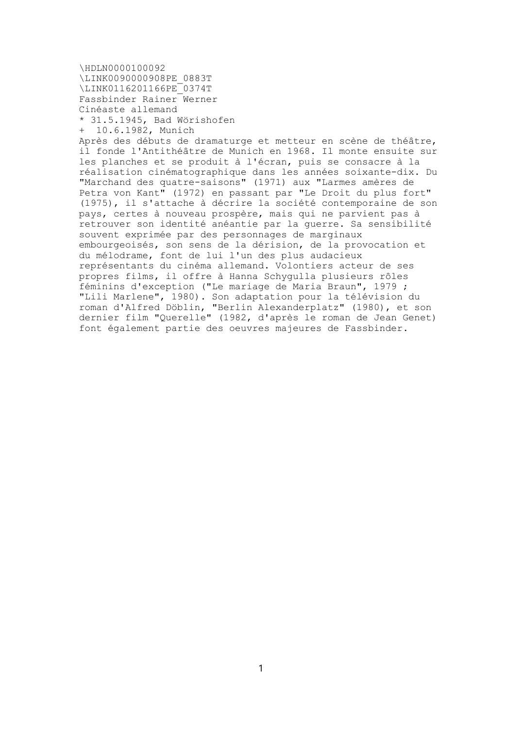 Prévisualisation du document Fassbinder Rainer Werner
