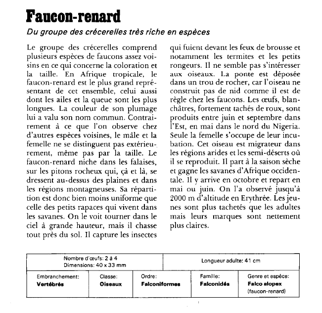 Prévisualisation du document Faucon-renard:Du groupe des crécerelles très riche en espèces.