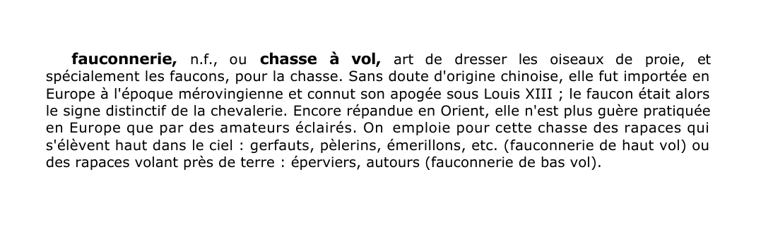 Prévisualisation du document fauconnerie, n.