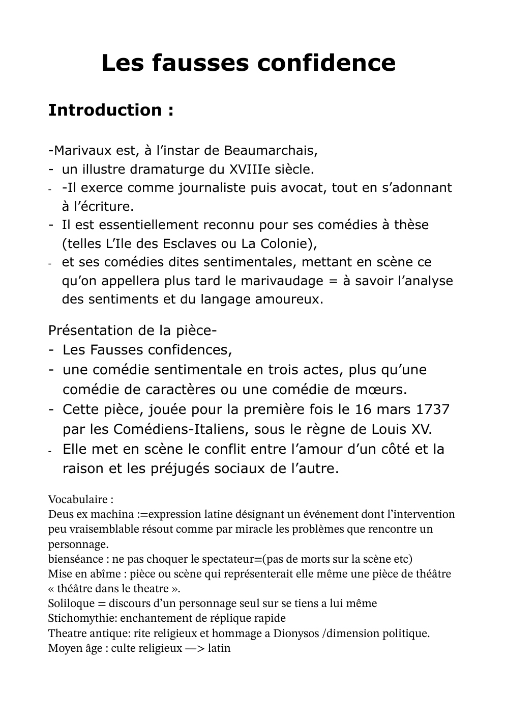 Prévisualisation du document Fausse confidences (fiche de révision en pdf)