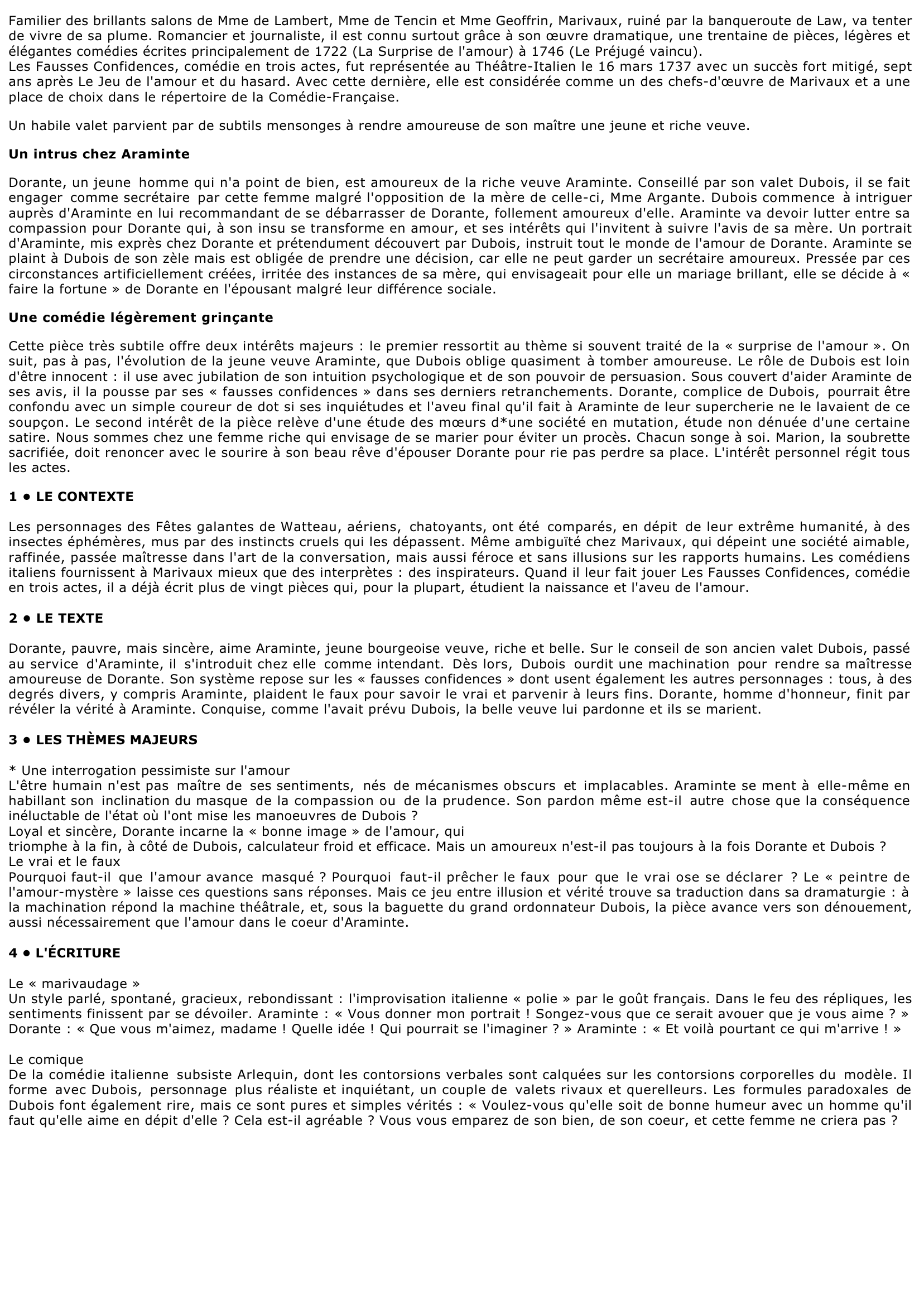Prévisualisation du document FAUSSES CONFIDENCES (Les) de MARIVAUX  (résumé & analyse)