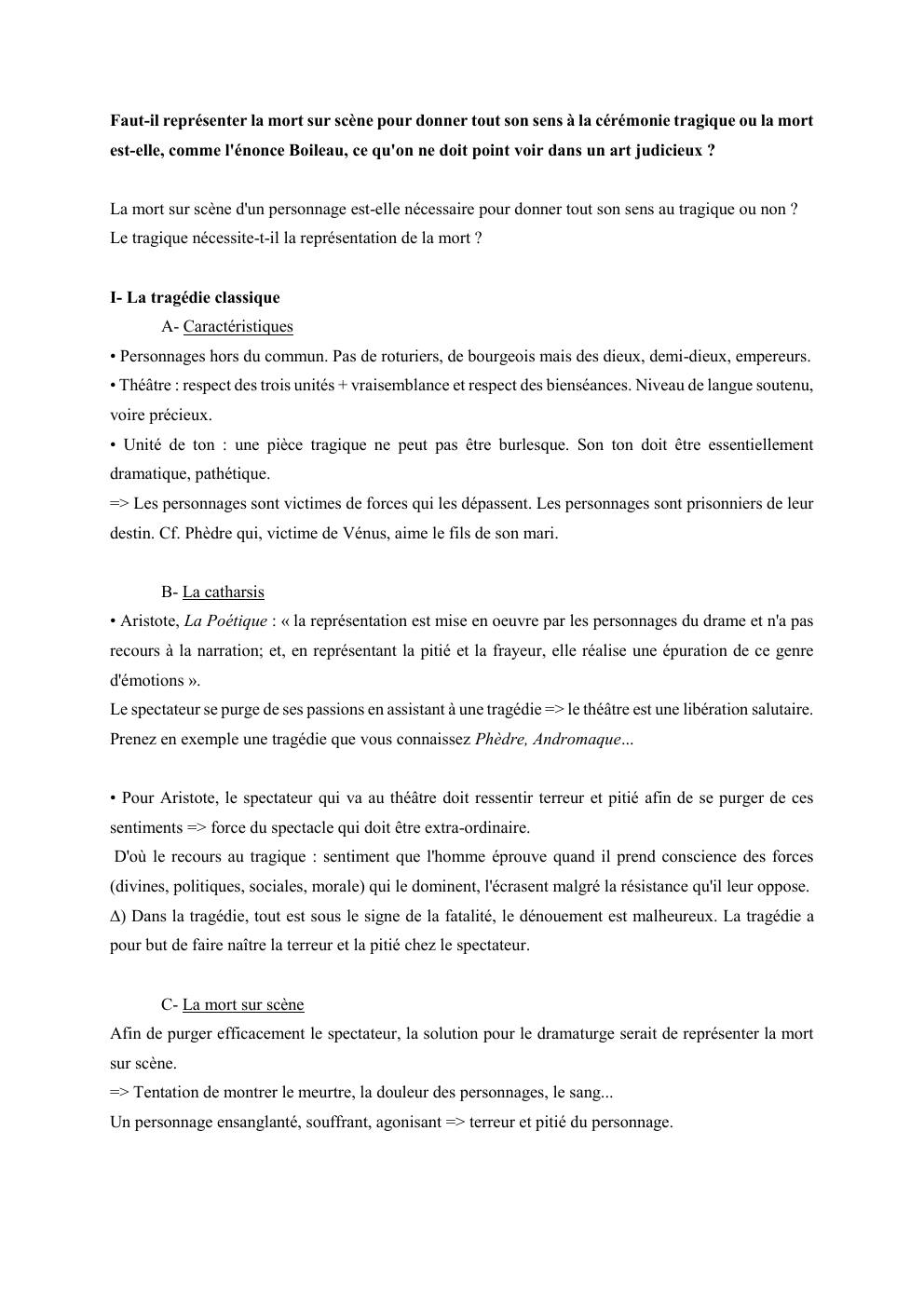 Prévisualisation du document Faut-il représenter la mort sur scène pour donner tout son sens à la cérémonie tragique ou la mort
est-elle, comme...