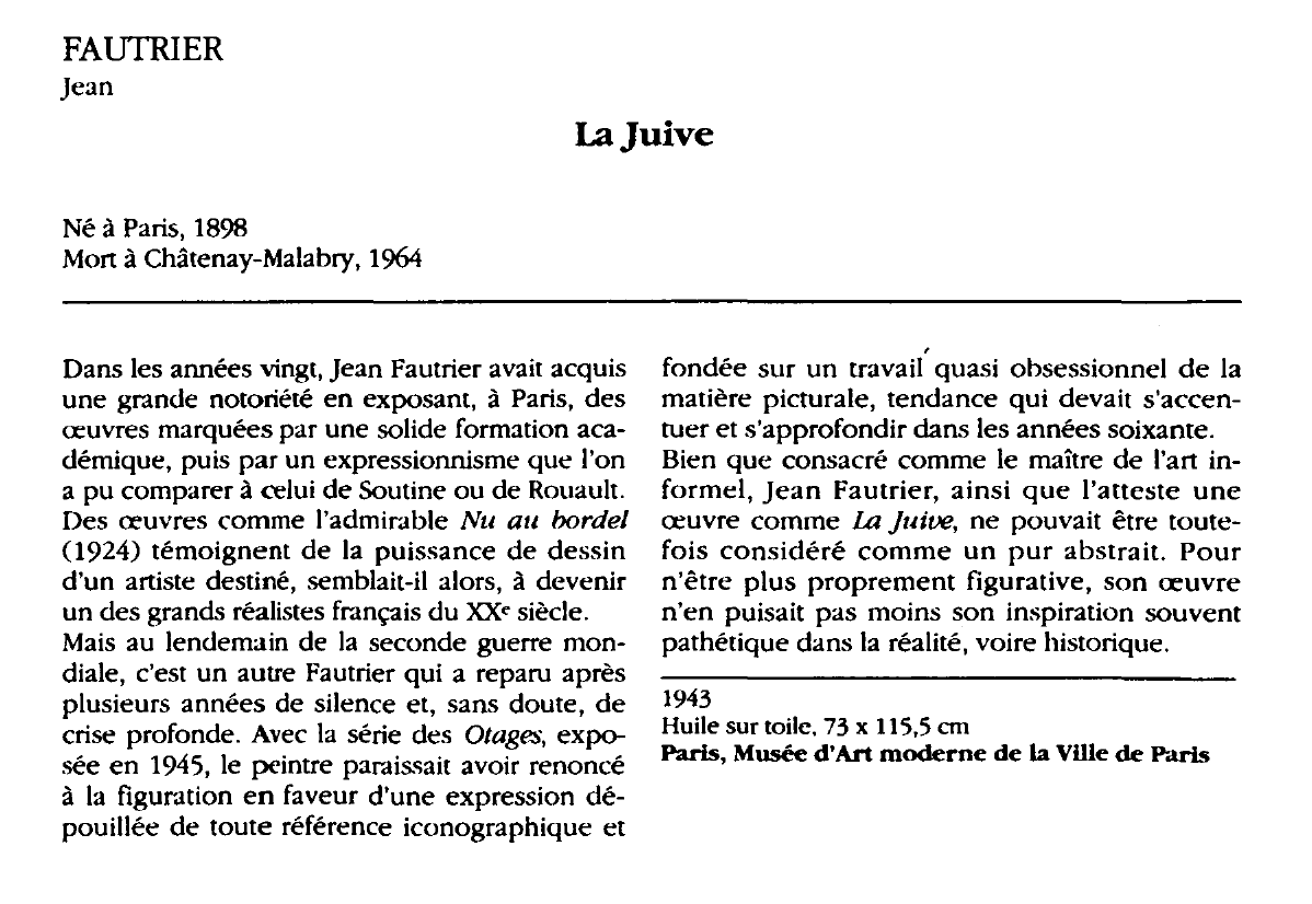 Prévisualisation du document FAUTRIER Jean : La juive