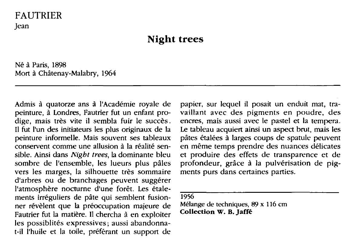 Prévisualisation du document FAUTRIER jean : Night trees