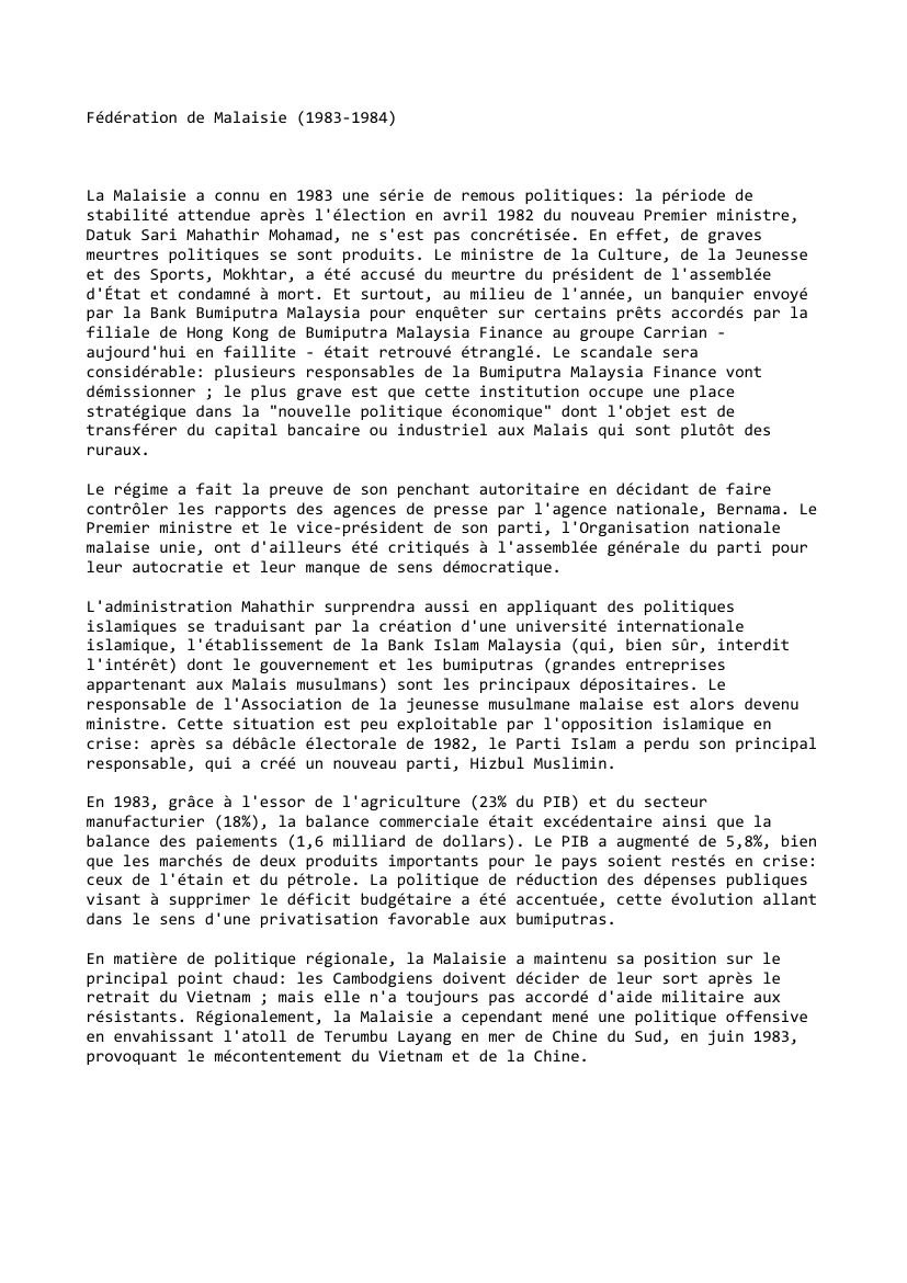 Prévisualisation du document Fédération de Malaisie (1983-1984)