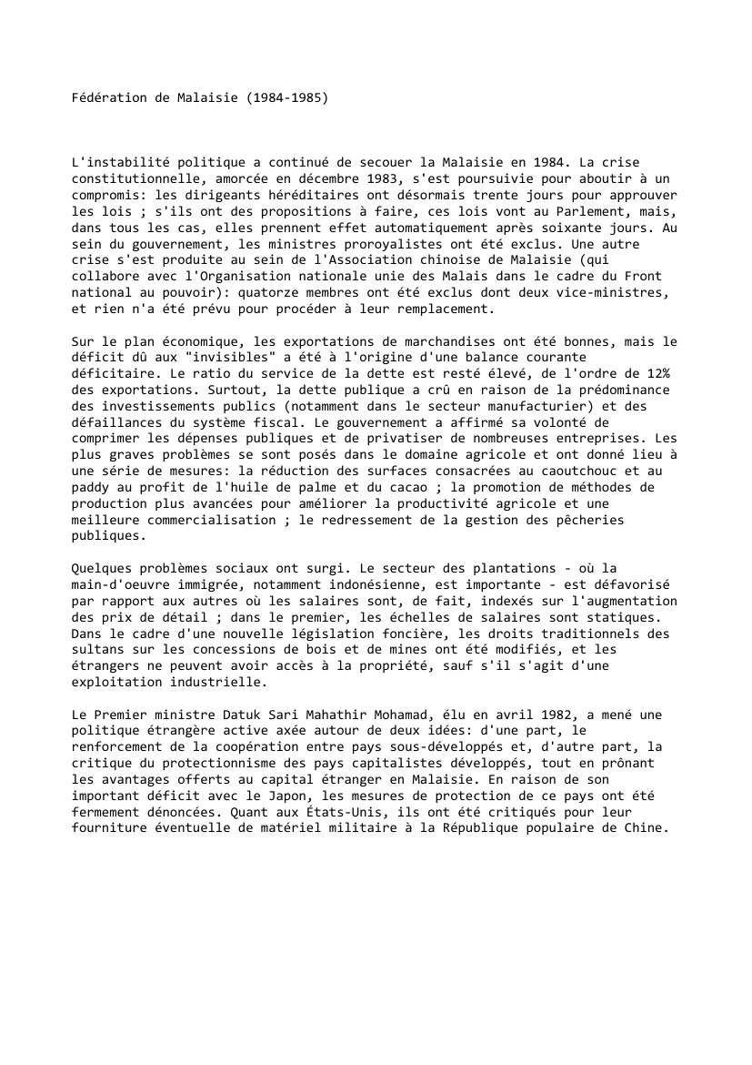 Prévisualisation du document Fédération de Malaisie (1984-1985)