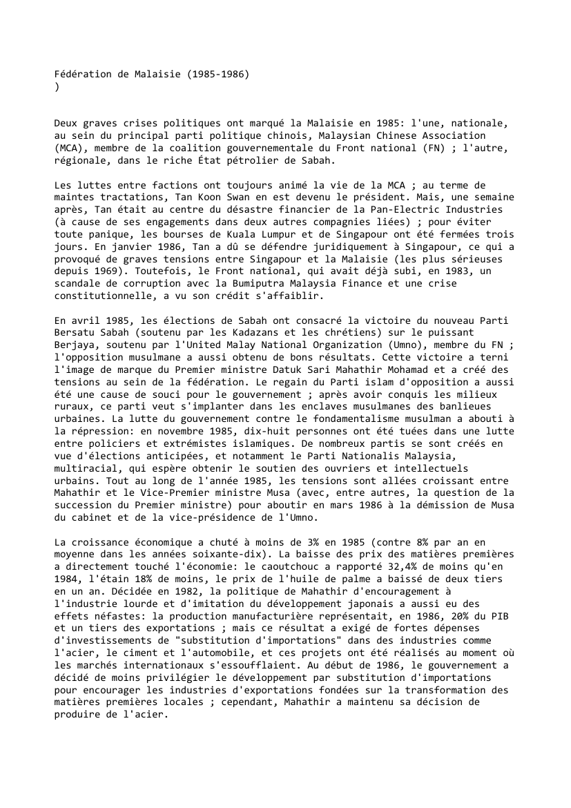 Prévisualisation du document Fédération de Malaisie (1985-1986)