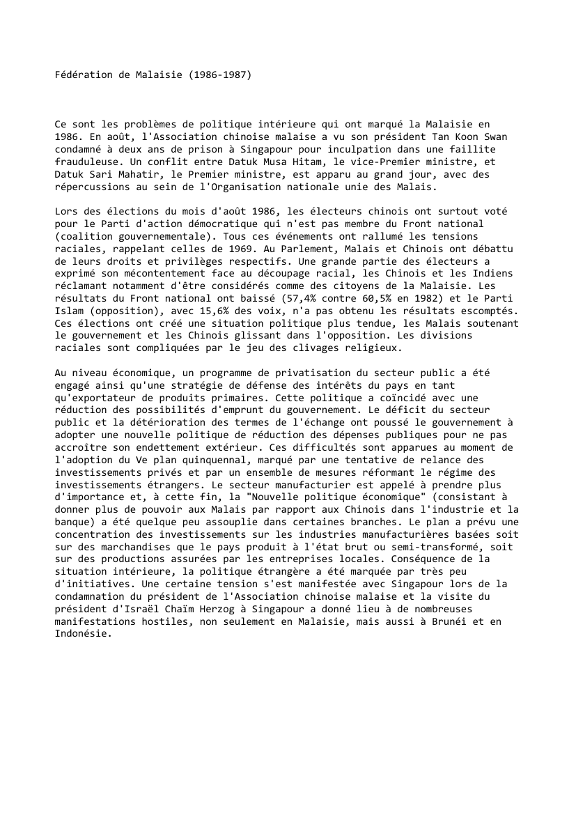 Prévisualisation du document Fédération de Malaisie (1986-1987)