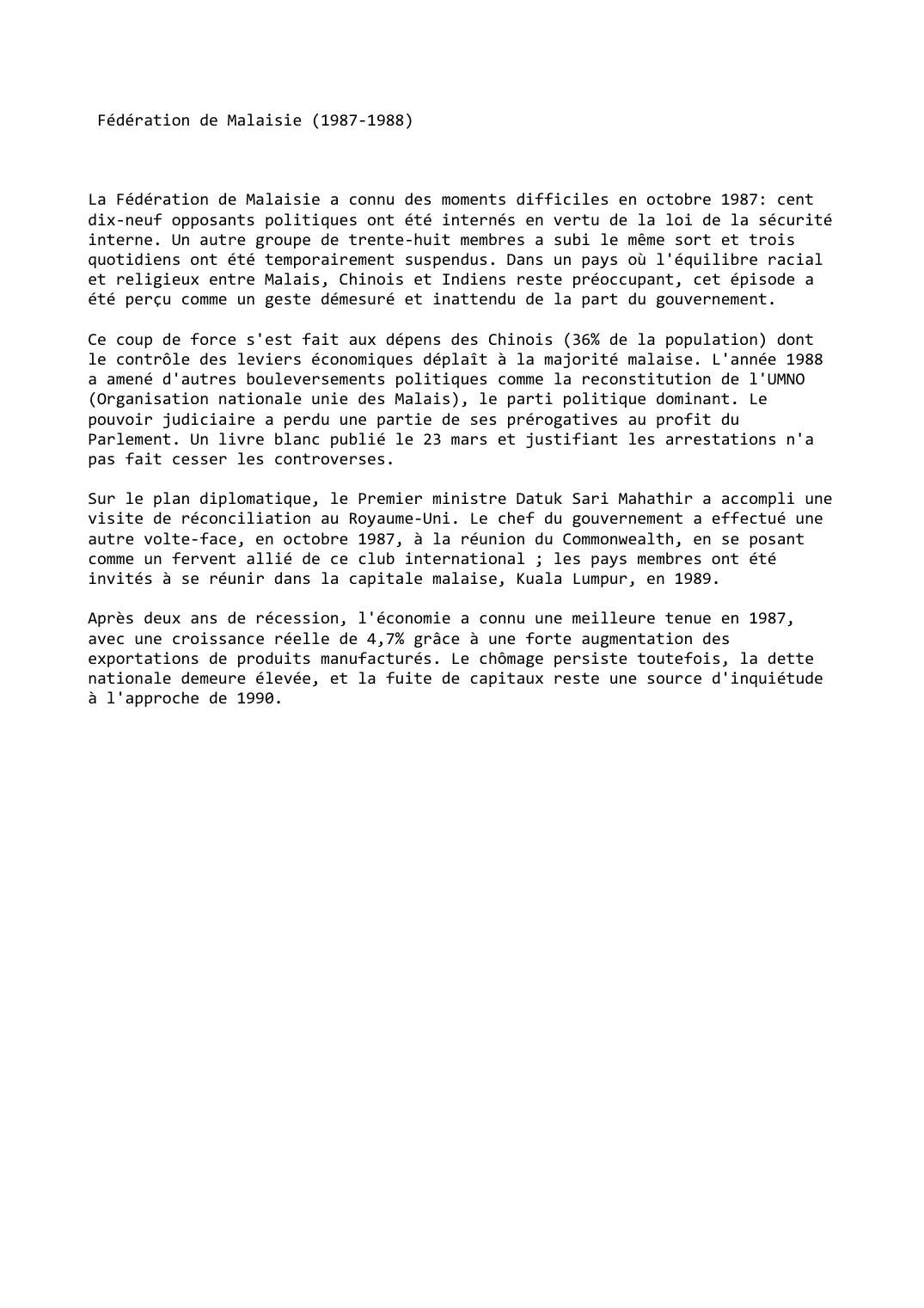 Prévisualisation du document Fédération de Malaisie (1987-1988)
