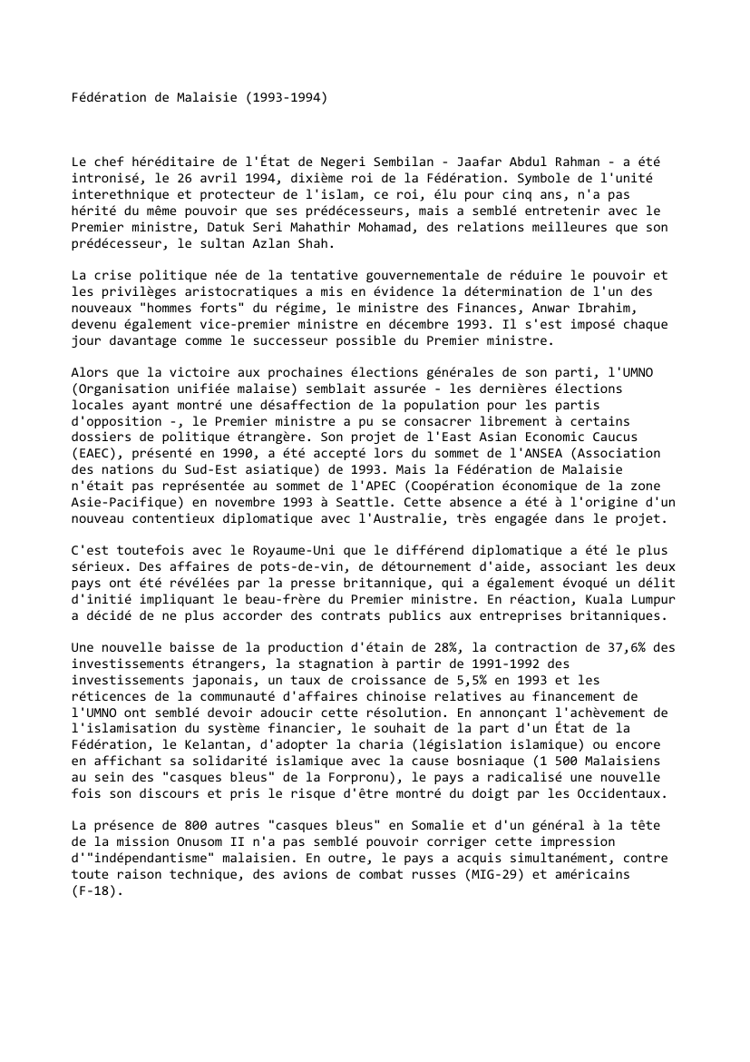Prévisualisation du document Fédération de Malaisie (1993-1994)
