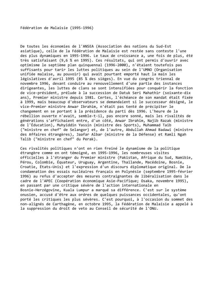 Prévisualisation du document Fédération de Malaisie (1995-1996)