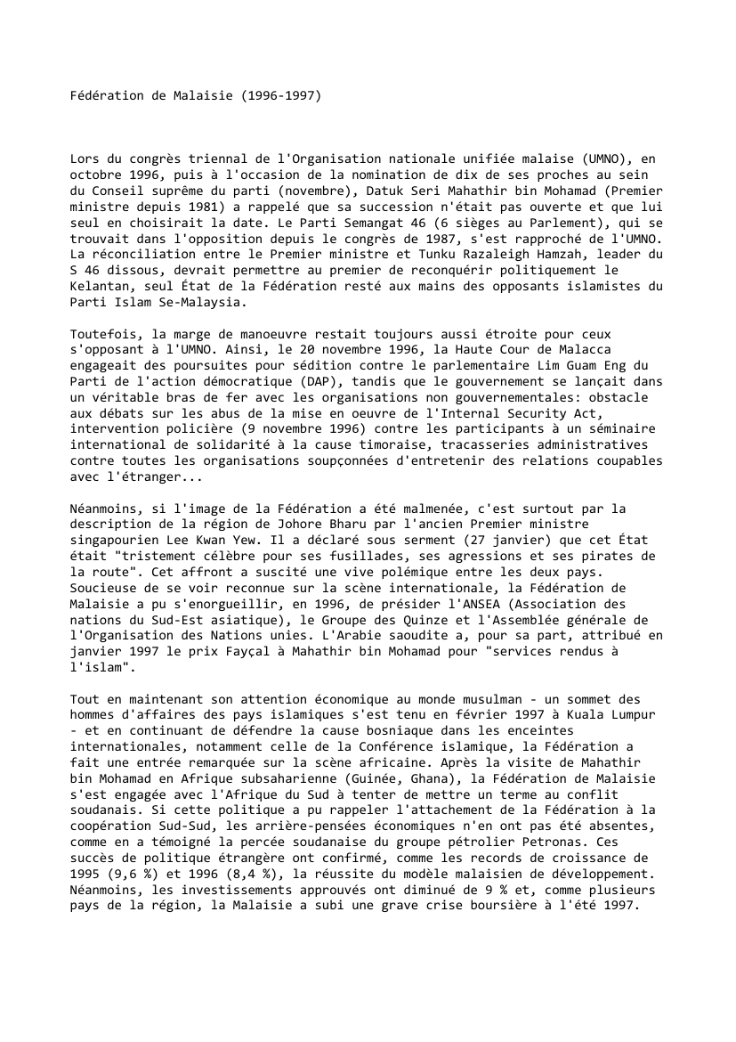 Prévisualisation du document Fédération de Malaisie (1996-1997)