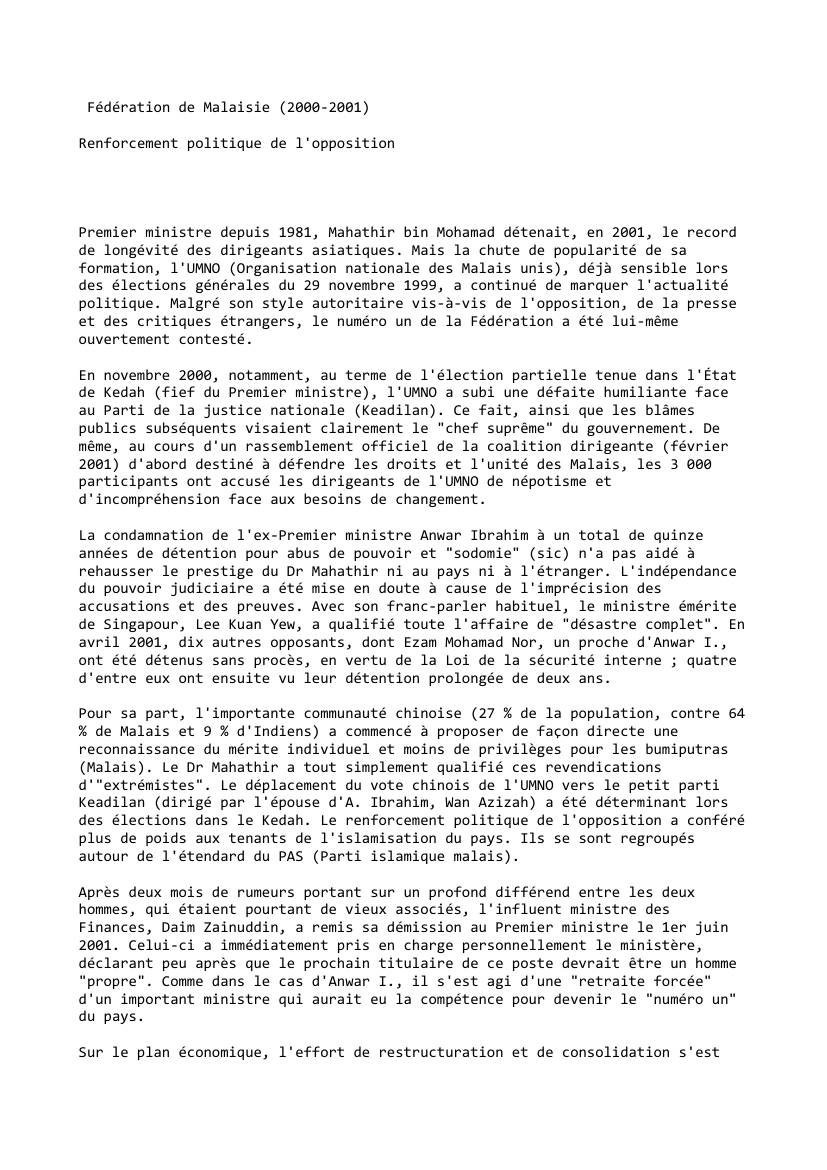 Prévisualisation du document Fédération de Malaisie (2000-2001)