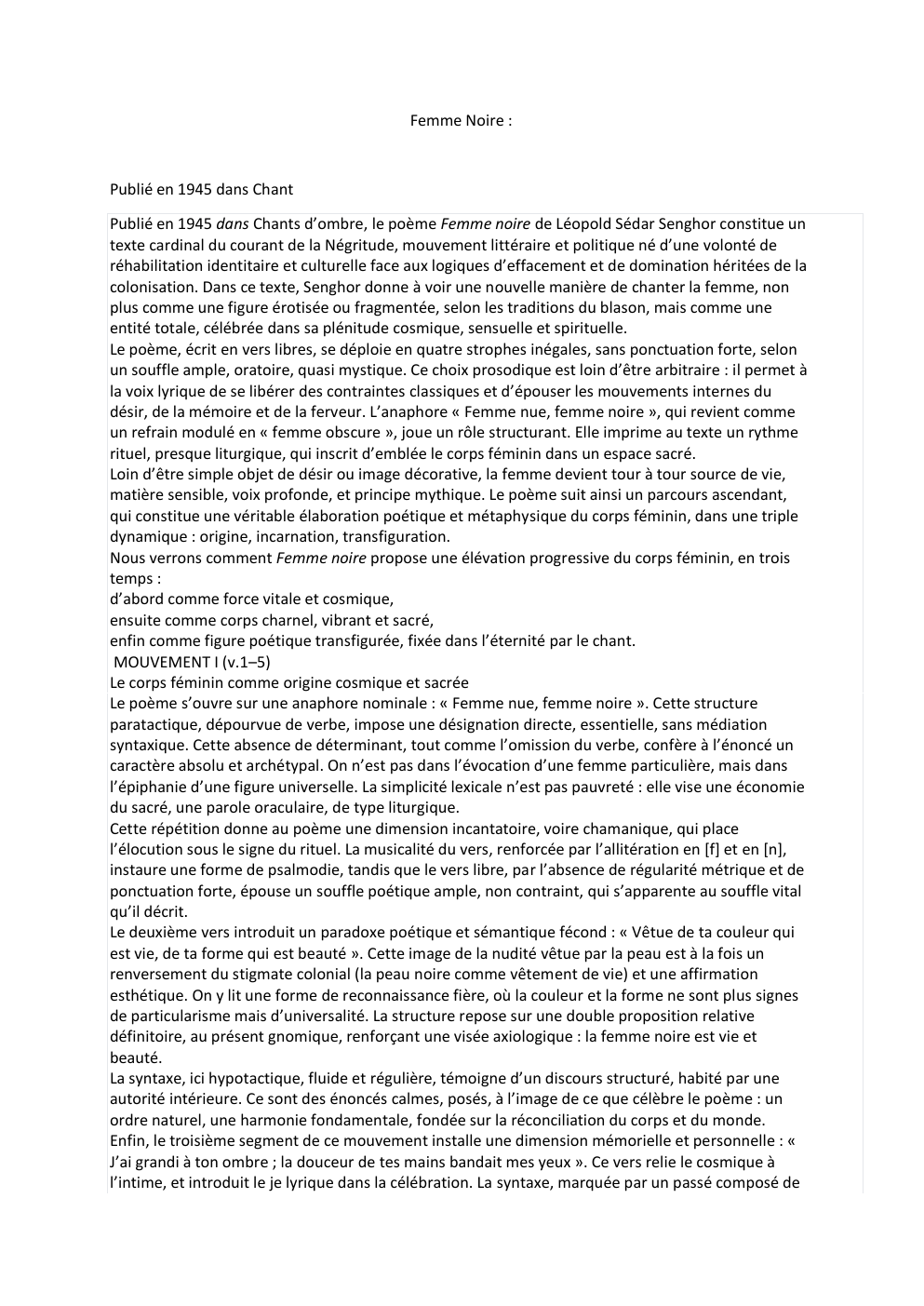 Prévisualisation du document Femme Noire :  Publié en 1945 dans Chant