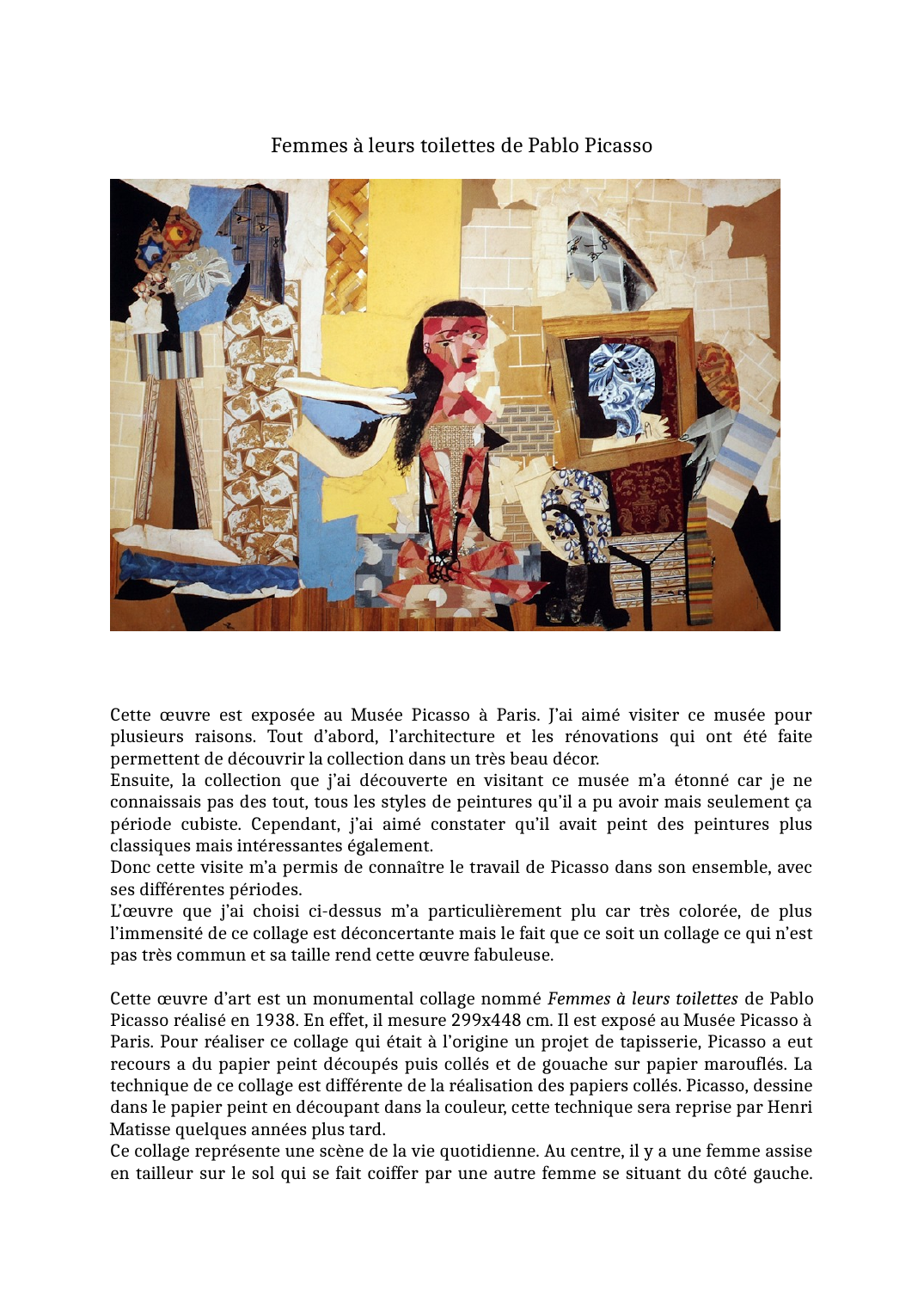 Prévisualisation du document Femmes à leurs toilettes de Pablo PicassoCette œuvre est exposée au Musée Picasso à Paris.