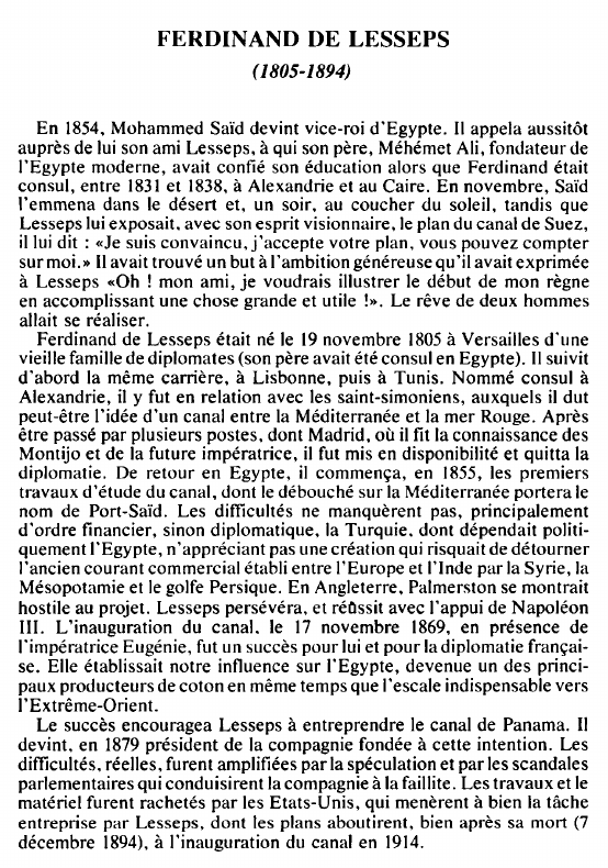 Prévisualisation du document FERDINAND DE LESSEPS(1805-1894) - BIOGRAPHIE