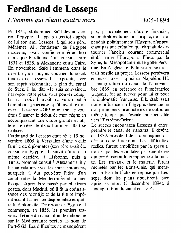 Prévisualisation du document Ferdinand de LessepsL'homme qui réunit quatre mers.