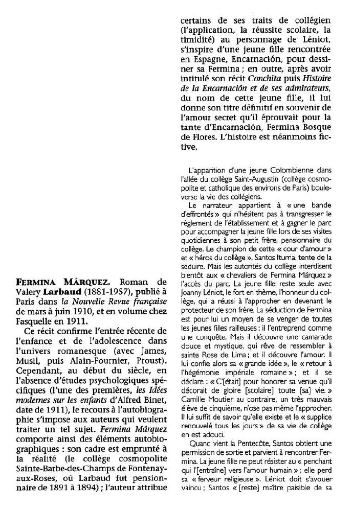 Prévisualisation du document FerminA Marquez. Roman de Valéry Larbaud (résume et analyse complète)