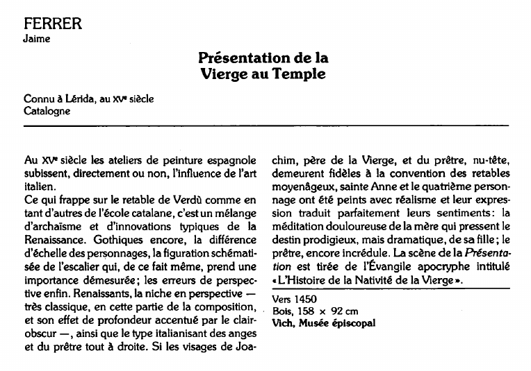Prévisualisation du document FERRERJaime:Présentation de laVierge au Temple (analyse du tableau).