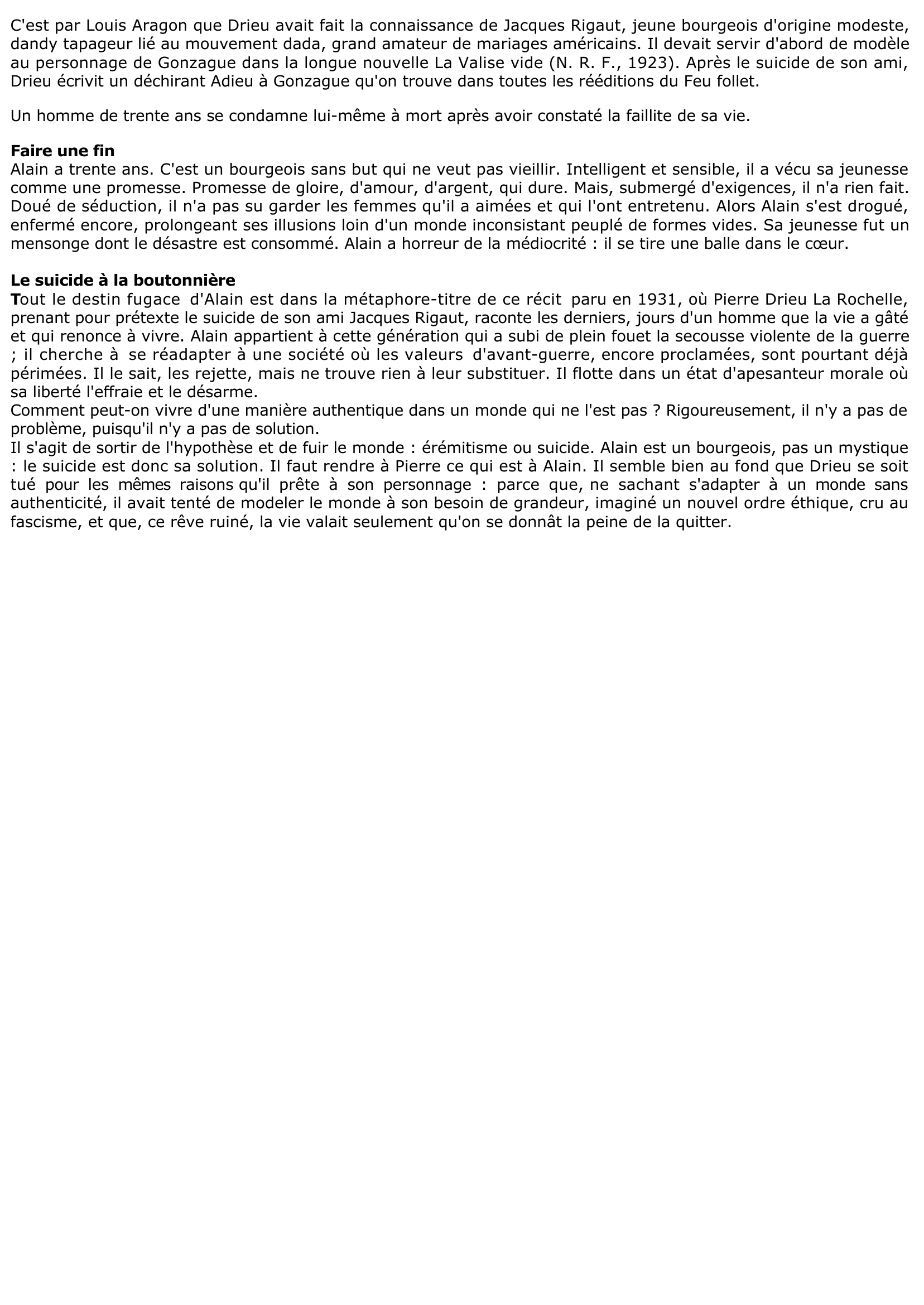 Prévisualisation du document FEU FOLLET (Le) de Drieu La Rochelle (résumé & analyse)