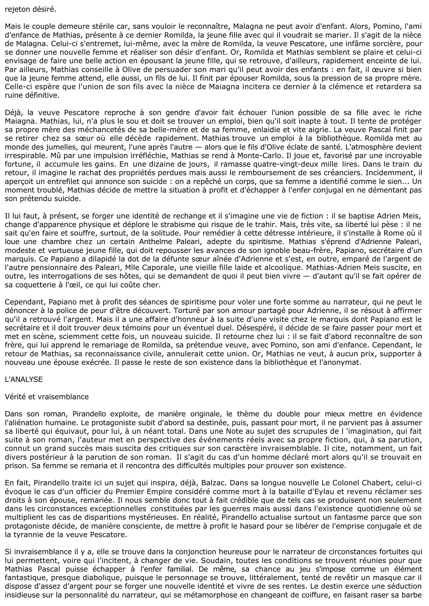 Prévisualisation du document Feu Mathias Pascal de Luigi Pirandello (Fiche de lecture)