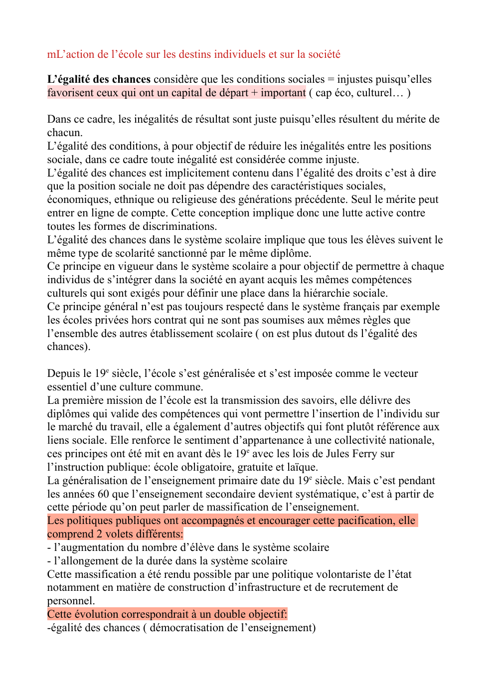 Prévisualisation du document Fiche action de l'école: L’action de l’école sur les destins individuels et sur la société