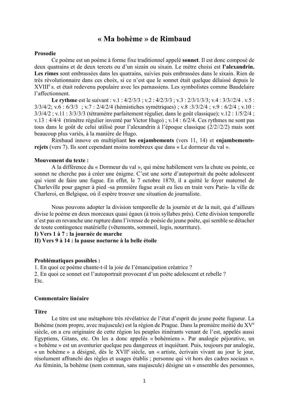Prévisualisation du document fiche analyse linéaire ma boheme raimbaud