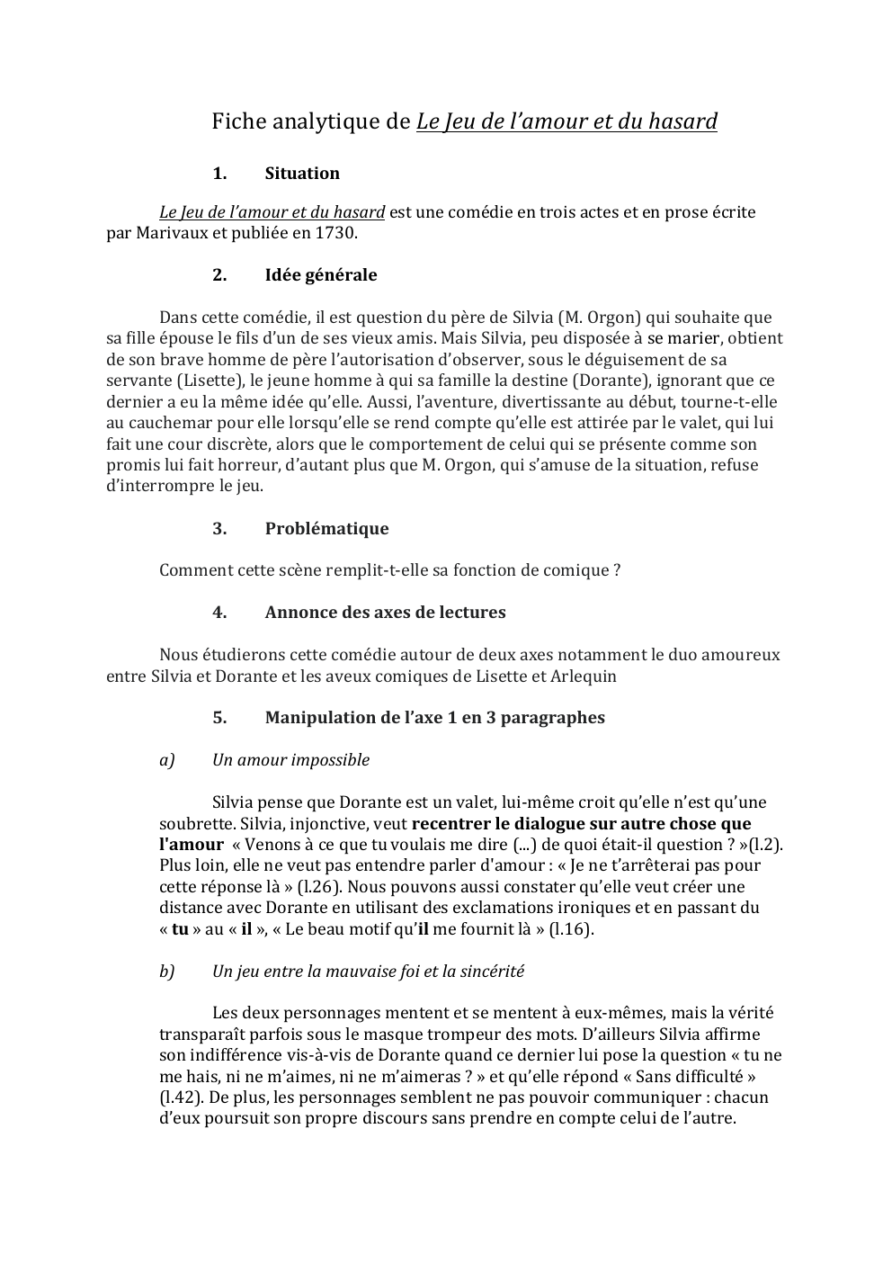 Prévisualisation du document Fiche analytique de Le Jeu de l’amour et du hasard