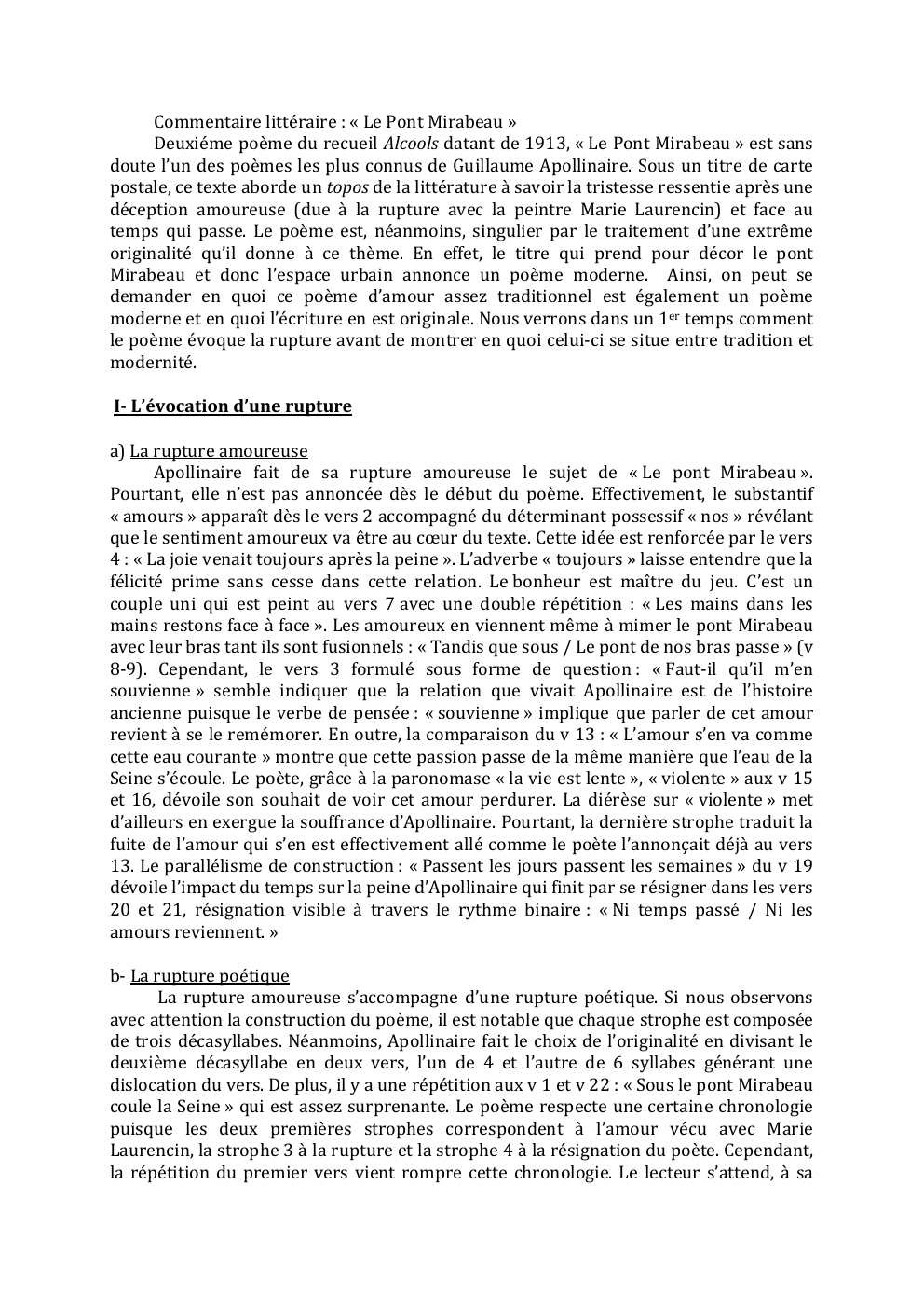 Prévisualisation du document Fiche Apollinaire : Nuit Rhenane, Le Voyageur, Le pont Mirabeau