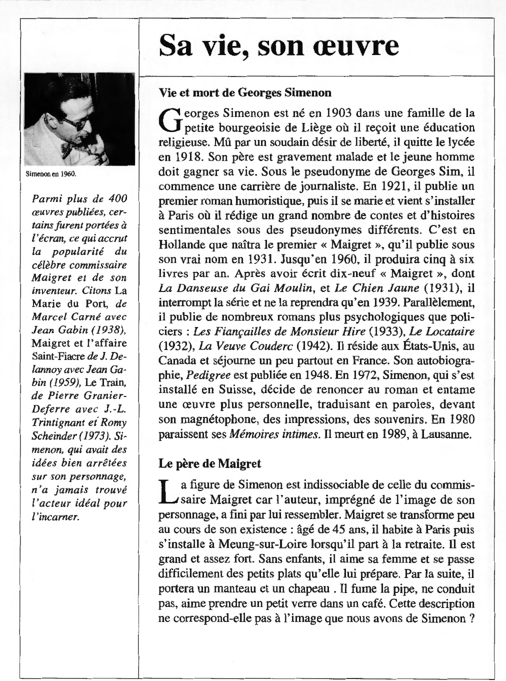 Prévisualisation du document Fiche Auteur : Georges SIMENON